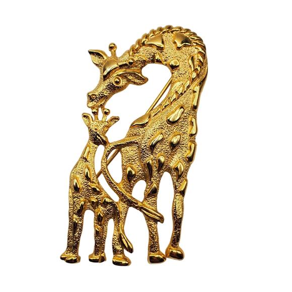 2 Gold Tone Giraffe Brooch Signed JJ & Casual Corner Pin Animal Figural Jonette - Picture 7 of 8